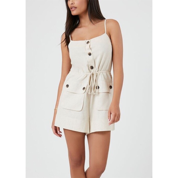 NWT F21 Drawstring Button-Front Romper - Picture 2 of 6